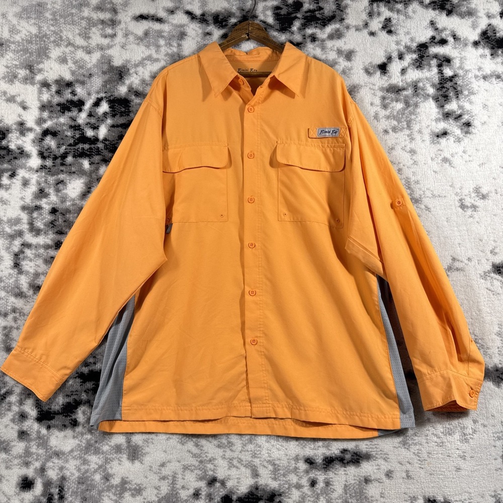 Bimini Bay Shirt Mens Size Extra Large Orange Pockets Fishing Performance‎
